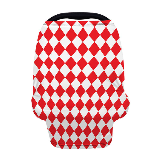 Red And White Harlequin Pattern Print Baby Seat Cover
