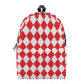 Red And White Harlequin Pattern Print School Backpack