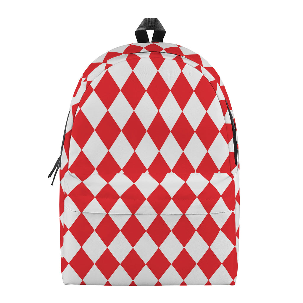 Red And White Harlequin Pattern Print Backpack