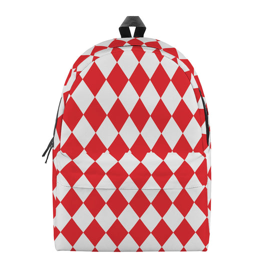 Red And White Harlequin Pattern Print Backpack