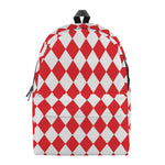 Red And White Harlequin Pattern Print Backpack