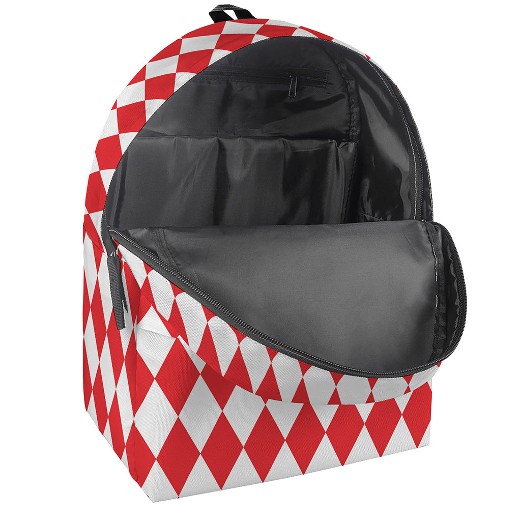 Red And White Harlequin Pattern Print Backpack