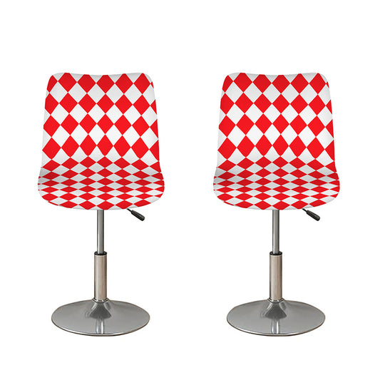 Red And White Harlequin Pattern Print Bar Stool Covers