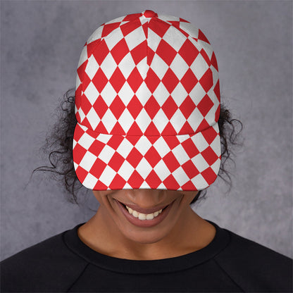 Red And White Harlequin Pattern Print Baseball Cap