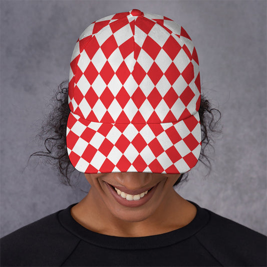 Red And White Harlequin Pattern Print Baseball Cap
