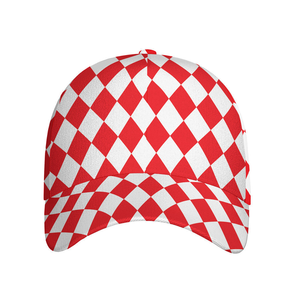 Red And White Harlequin Pattern Print Baseball Cap