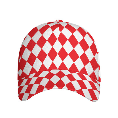 Red And White Harlequin Pattern Print Baseball Cap
