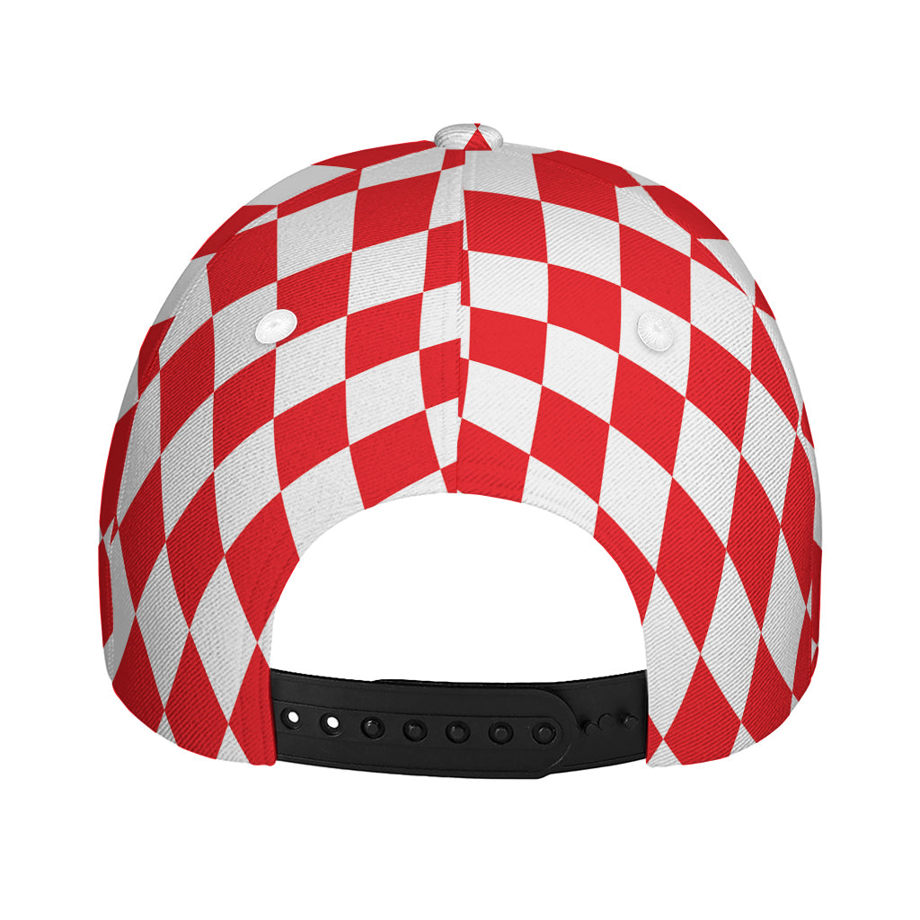 Red And White Harlequin Pattern Print Baseball Cap