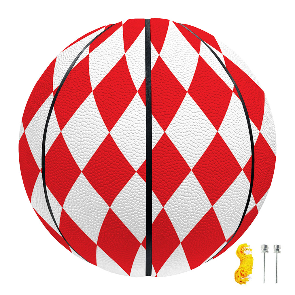 Red And White Harlequin Pattern Print Basketball