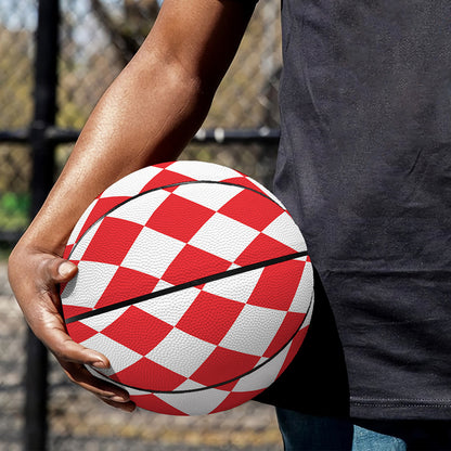 Red And White Harlequin Pattern Print Basketball