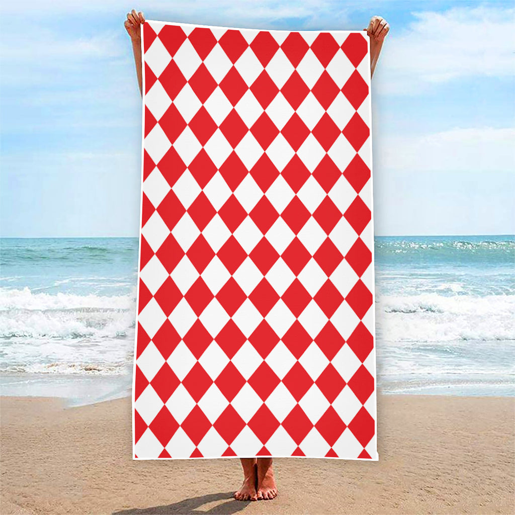 Red And White Harlequin Pattern Print Beach Towel