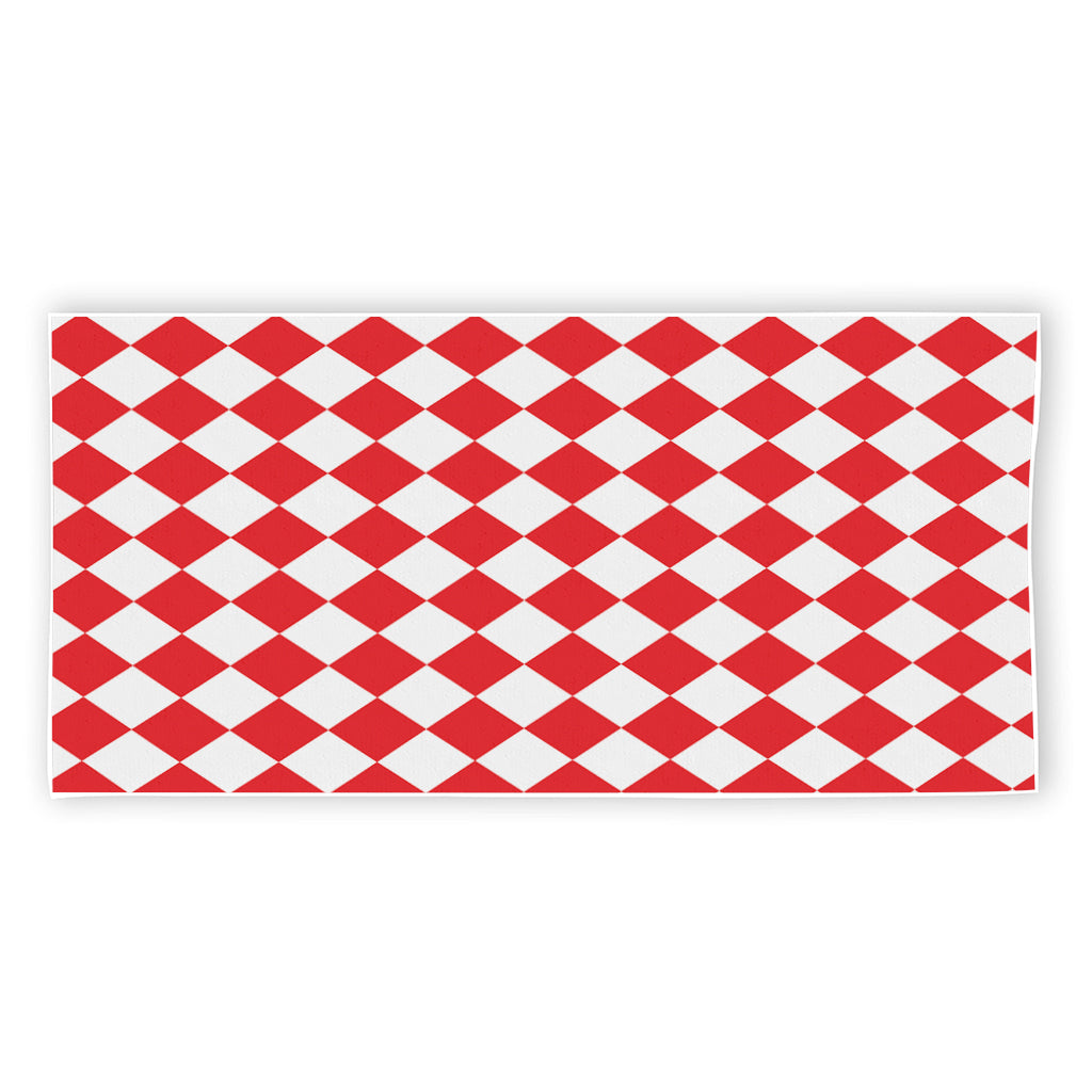 Red And White Harlequin Pattern Print Beach Towel
