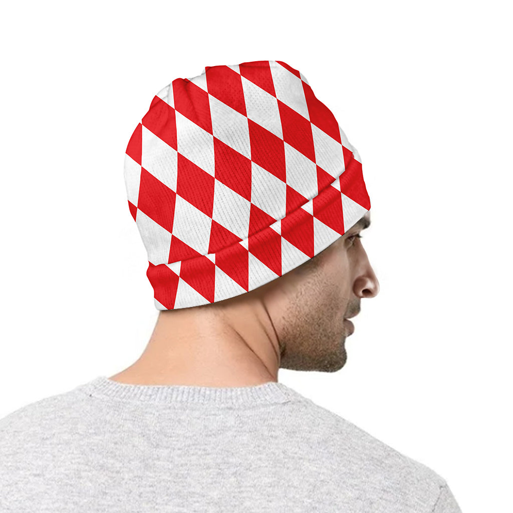 Red And White Harlequin Pattern Print Beanie