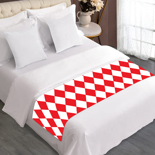 Red And White Harlequin Pattern Print Bed Runner