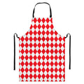 Red And White Harlequin Pattern Print Bib Apron With Pocket