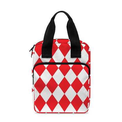 Red And White Harlequin Pattern Print Bible Tote Bag