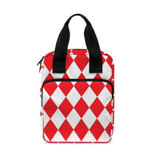 Red And White Harlequin Pattern Print Bible Tote Bag