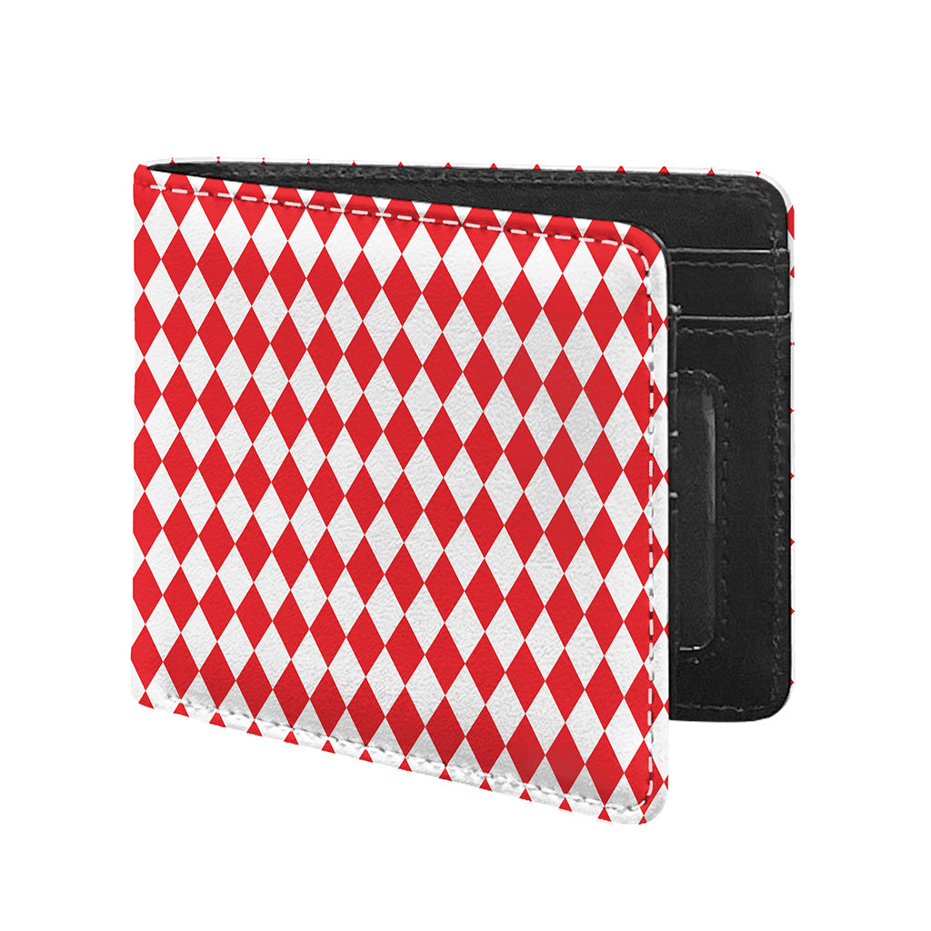 Red And White Harlequin Pattern Print Bifold Wallet