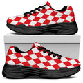 Red And White Harlequin Pattern Print Black Chunky Shoes
