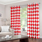 Red And White Harlequin Pattern Print Blackout Grommet Curtains