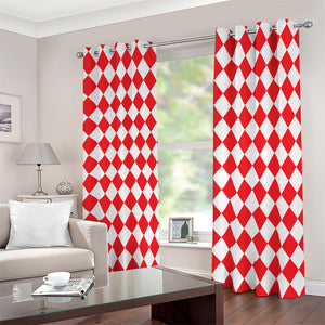 Red And White Harlequin Pattern Print Blackout Grommet Curtains