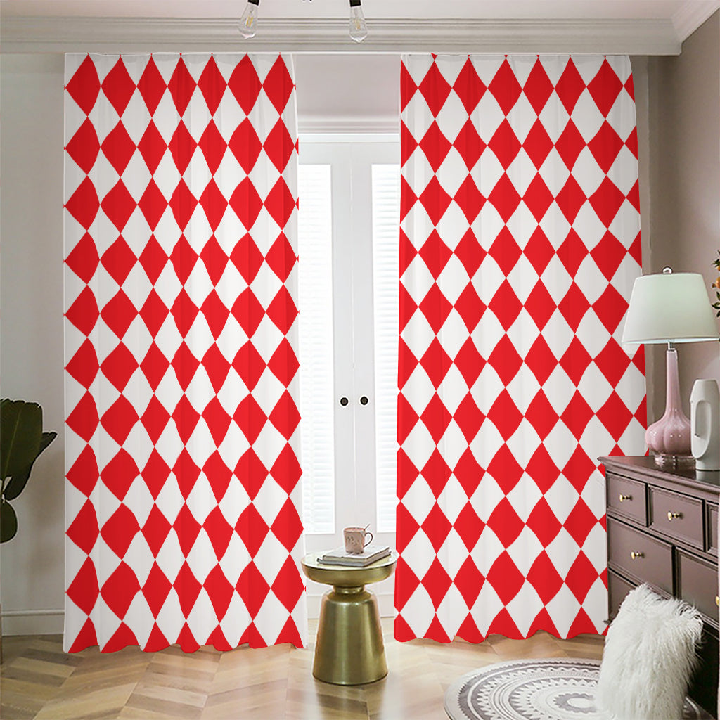 Red And White Harlequin Pattern Print Blackout Pencil Pleat Curtains