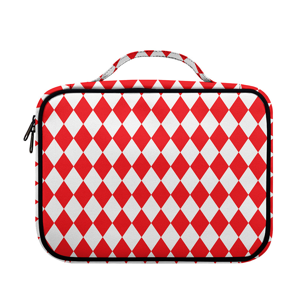Red And White Harlequin Pattern Print Briefcase Bible Bag