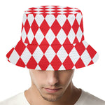 Red And White Harlequin Pattern Print Bucket Hat