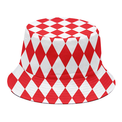 Red And White Harlequin Pattern Print Bucket Hat