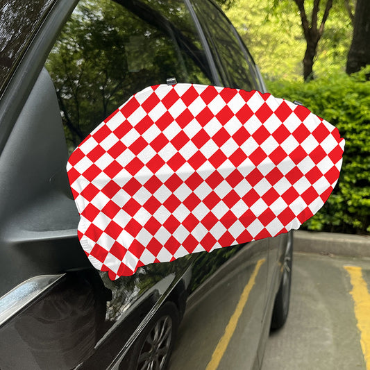 Red And White Harlequin Pattern Print Car Side Mirror Covers
