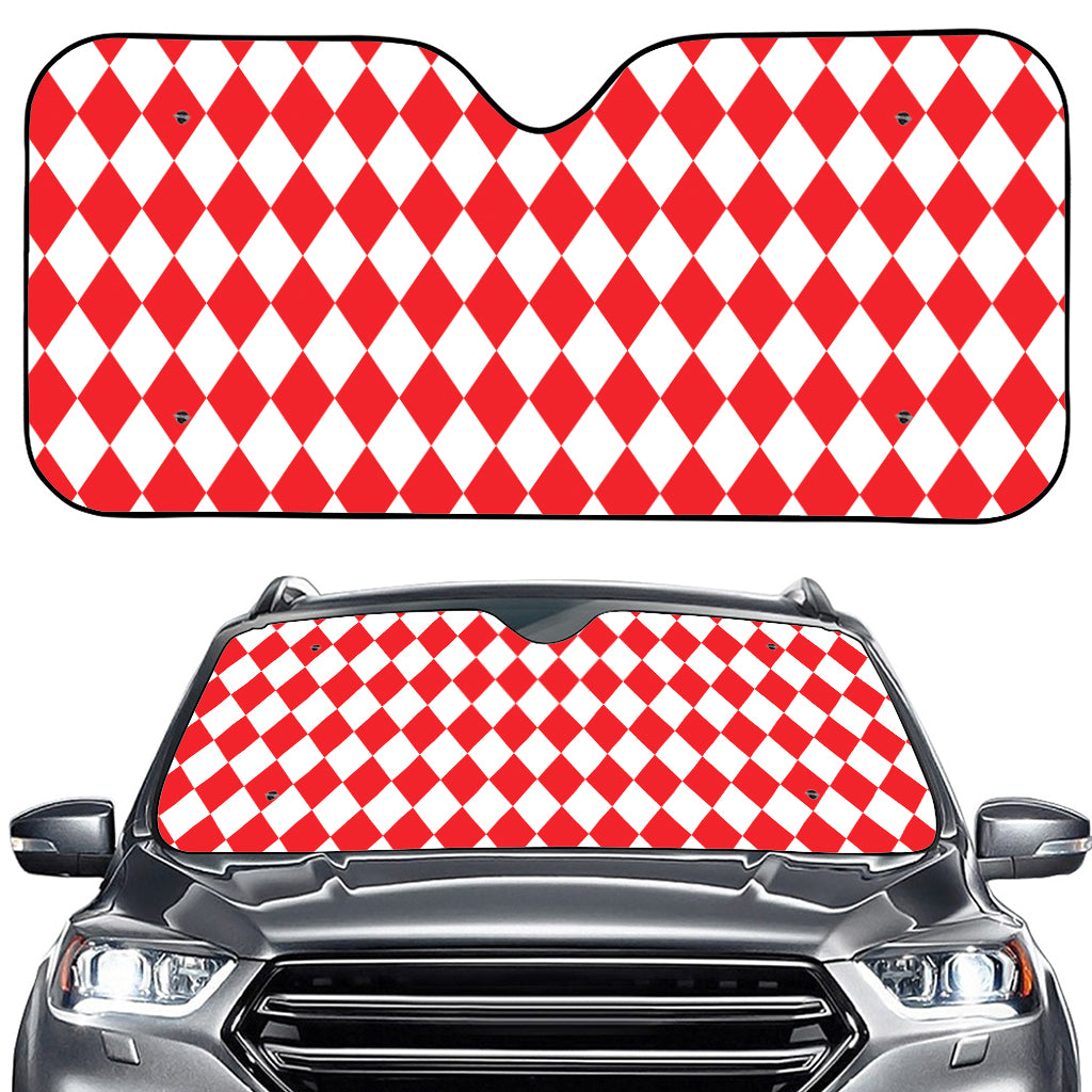 Red And White Harlequin Pattern Print Car Windshield Sun Shade