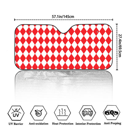Red And White Harlequin Pattern Print Car Windshield Sun Shade