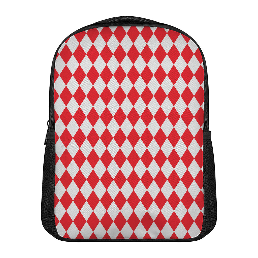 Red And White Harlequin Pattern Print Casual Backpack