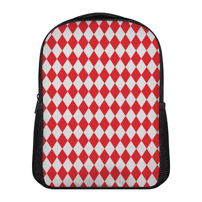Red And White Harlequin Pattern Print Casual Backpack