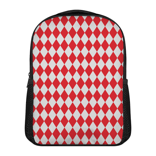 Red And White Harlequin Pattern Print Casual Backpack