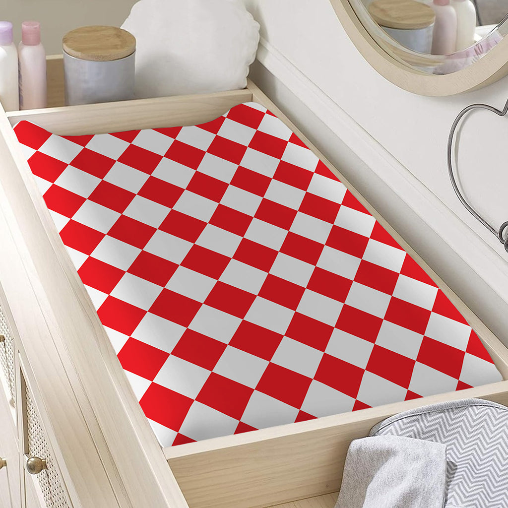 Red And White Harlequin Pattern Print Changing Pad Cover