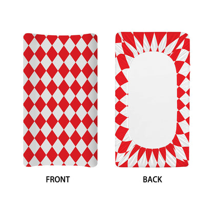 Red And White Harlequin Pattern Print Changing Pad Cover