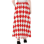 Red And White Harlequin Pattern Print Chiffon Maxi Skirt