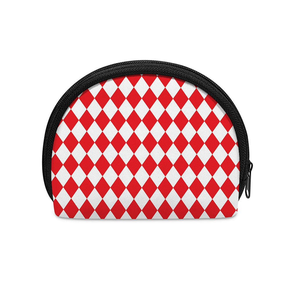 Red And White Harlequin Pattern Print Coin Purse