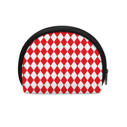 Red And White Harlequin Pattern Print Coin Purse