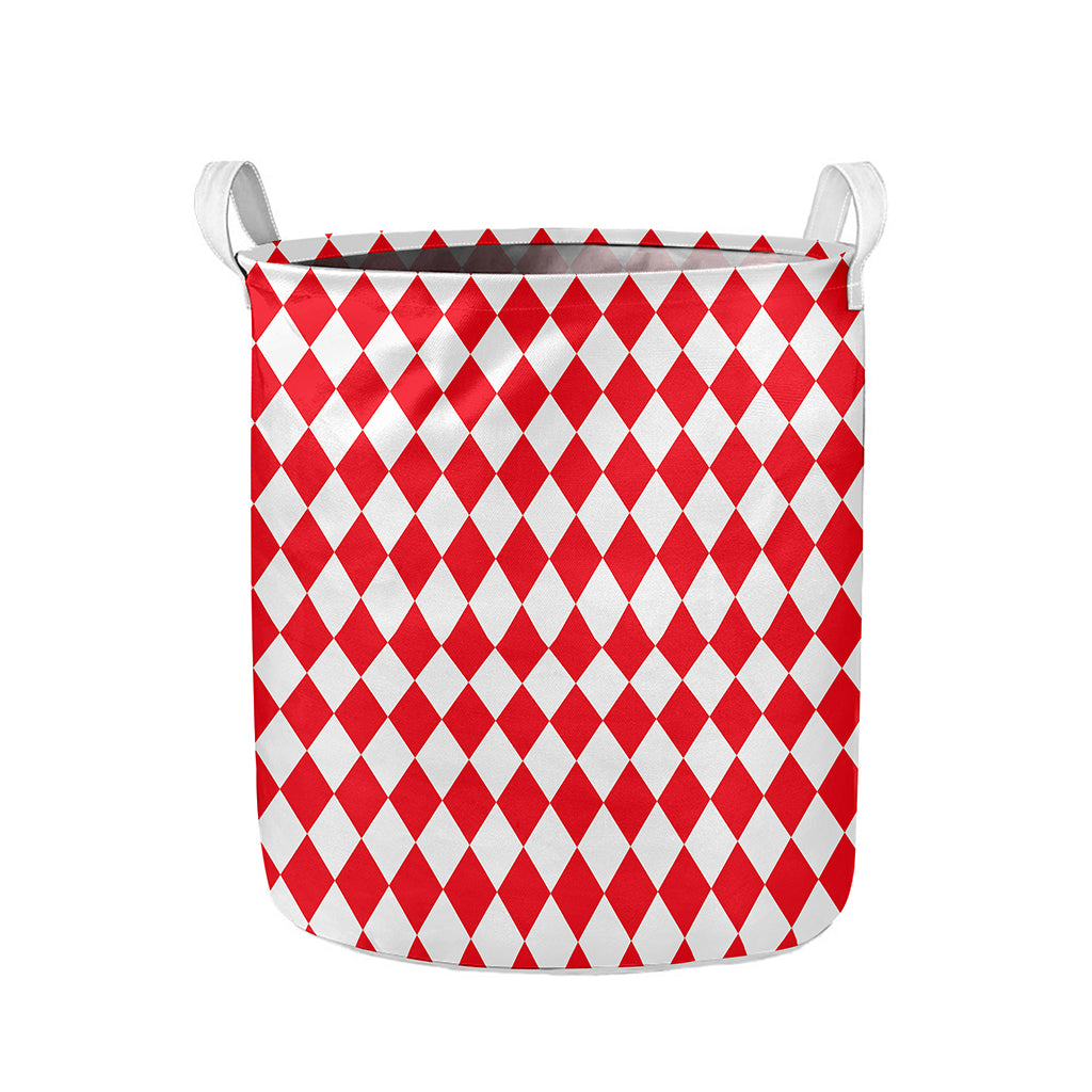 Red And White Harlequin Pattern Print Collapsible Laundry Basket