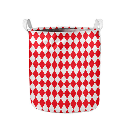 Red And White Harlequin Pattern Print Collapsible Laundry Basket