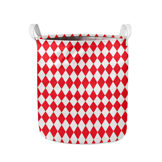 Red And White Harlequin Pattern Print Collapsible Laundry Basket
