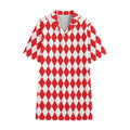 Red And White Harlequin Pattern Print Cotton Hawaiian Shirt