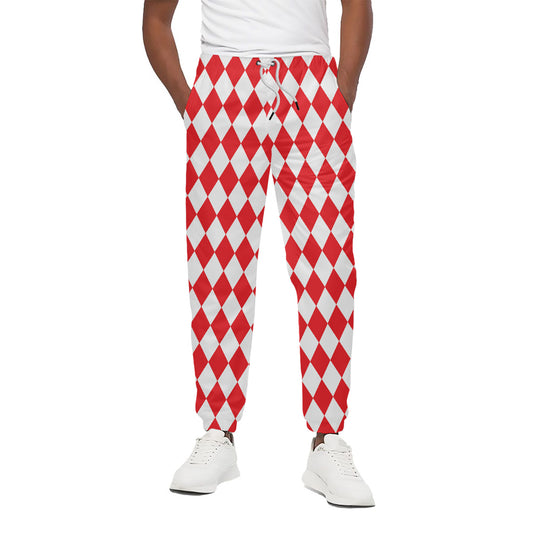 Red And White Harlequin Pattern Print Cotton Pants