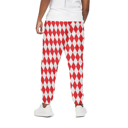 Red And White Harlequin Pattern Print Cotton Pants