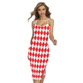 Red And White Harlequin Pattern Print Cross Back Cami Dress