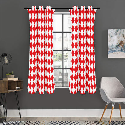 Red And White Harlequin Pattern Print Curtain