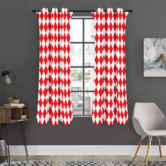Red And White Harlequin Pattern Print Curtain