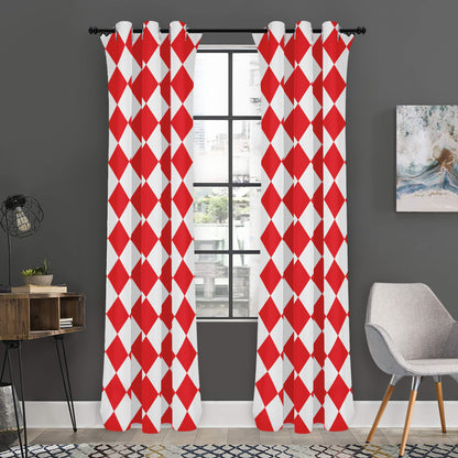 Red And White Harlequin Pattern Print Curtain